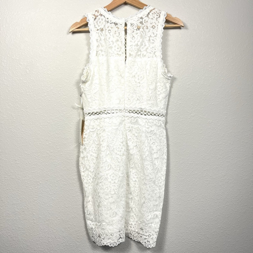 Blāshe‎ White Floral Lace Sleeveless Mini Sheath Dress NWT Size M Bridal Event - Picture 2 of 13